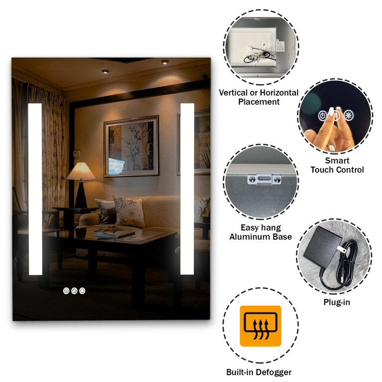 Wrought Studio Ayo Frameless Lighted Bathroom Mirror Wayfair Canada